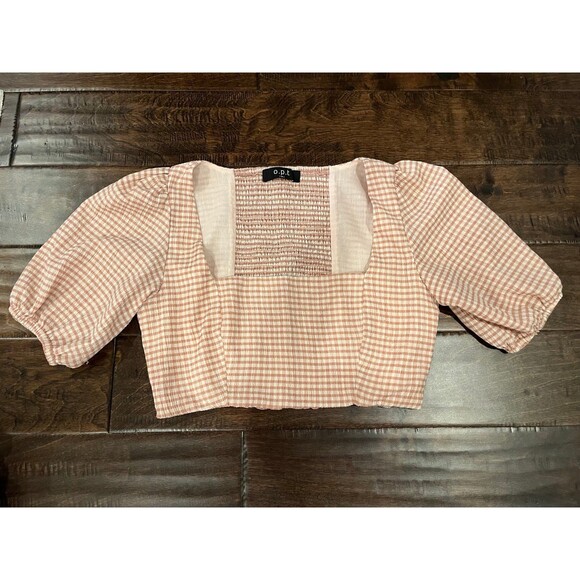 OPT Tops - OPT Anthropologie Plaid Pink Gingham Crop Top size Medium